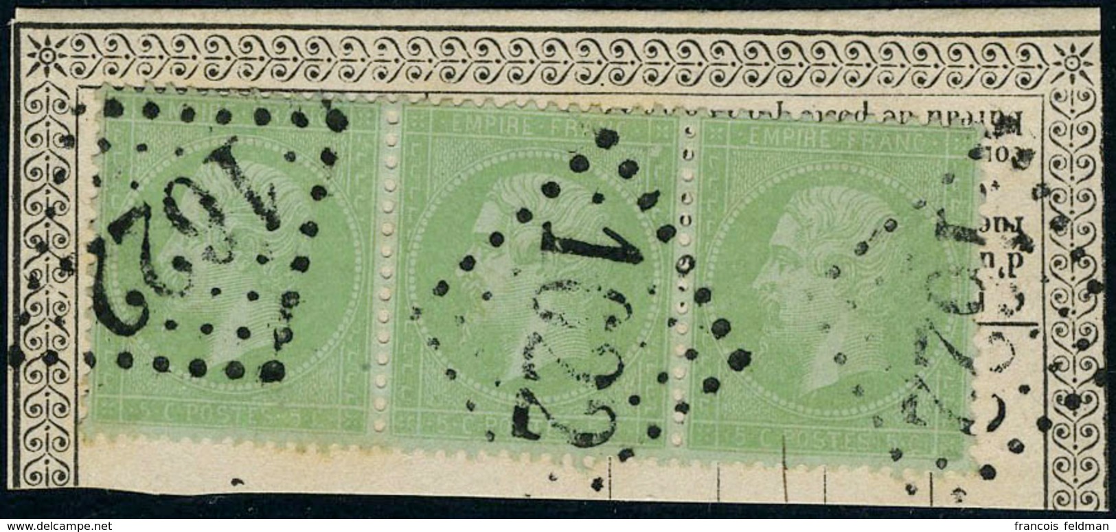 Fragment N° 35, 5c Vert Pâle S/bleu, Bande De 3 Obl GC 1622 S/frgt, TB - Other & Unclassified