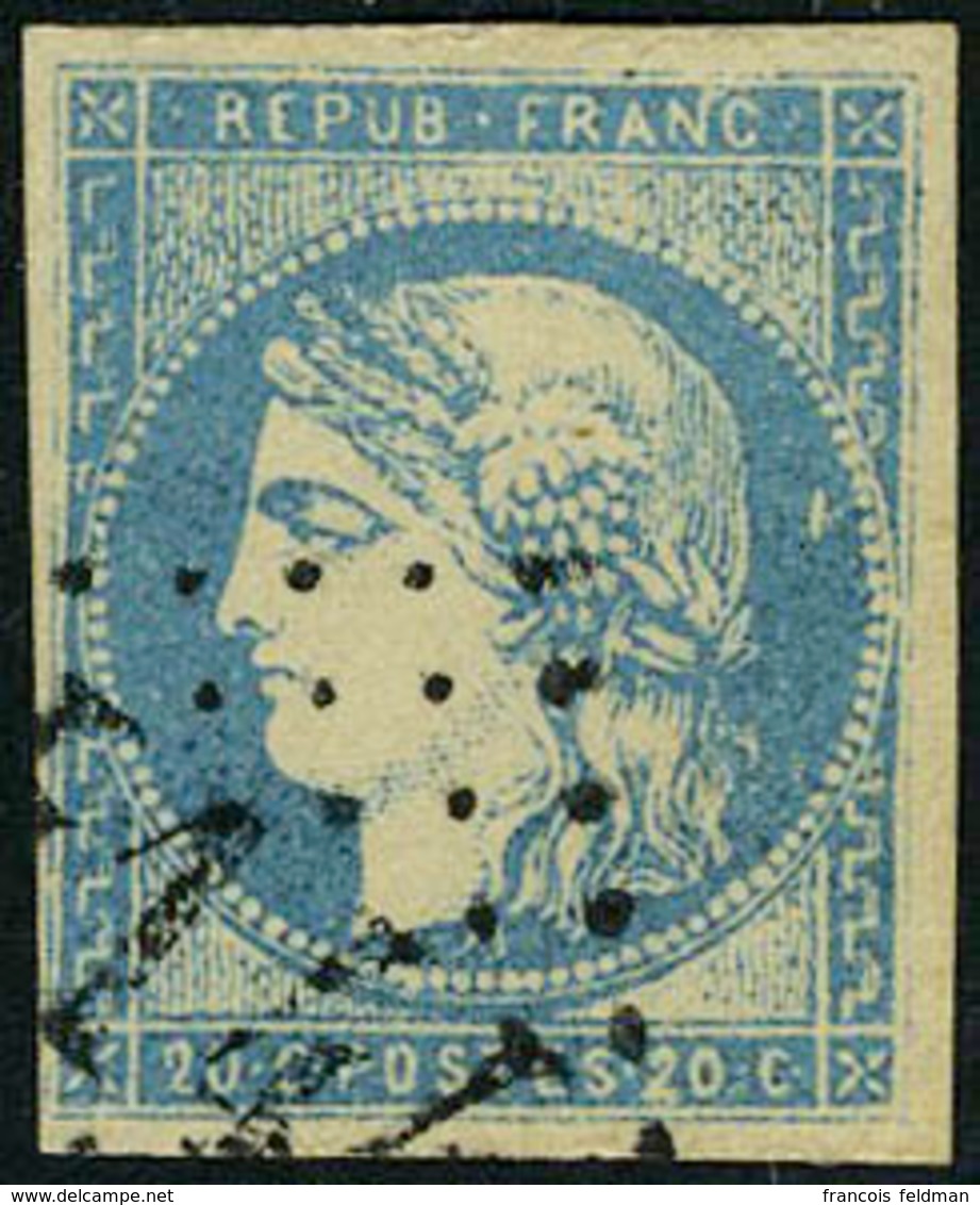 Oblitéré N° 44A, 20c Bleu, Type I, Report 1, TB, Signé Pavoille - Other & Unclassified