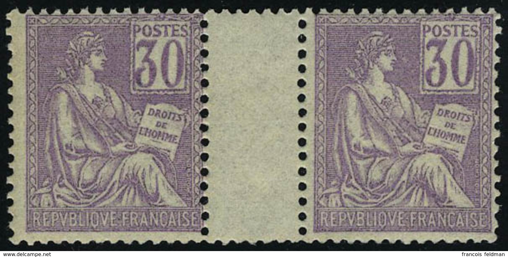 Neuf Sans Charnière N° 115, 30c Violet Type Mouchon, Paire Horizontale Interpanneau TB - Other & Unclassified