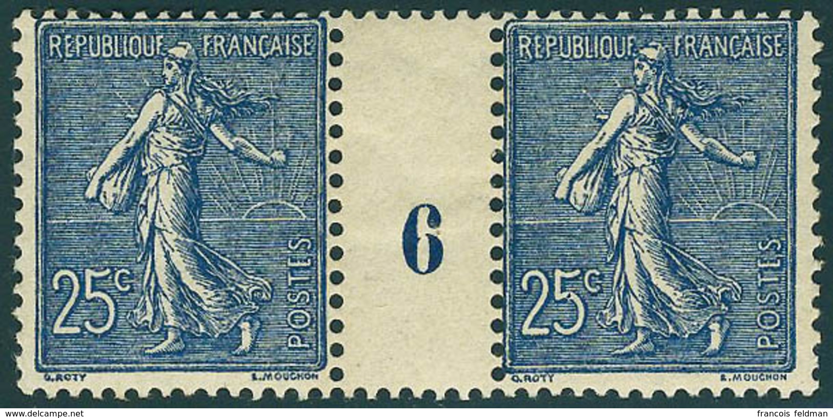 Neuf Sans Charnière N° 132, 25c Bleu Foncé, Paire Hor. Millésime 6, Cl Sur L'intervalle, T.B. Maury - Other & Unclassified