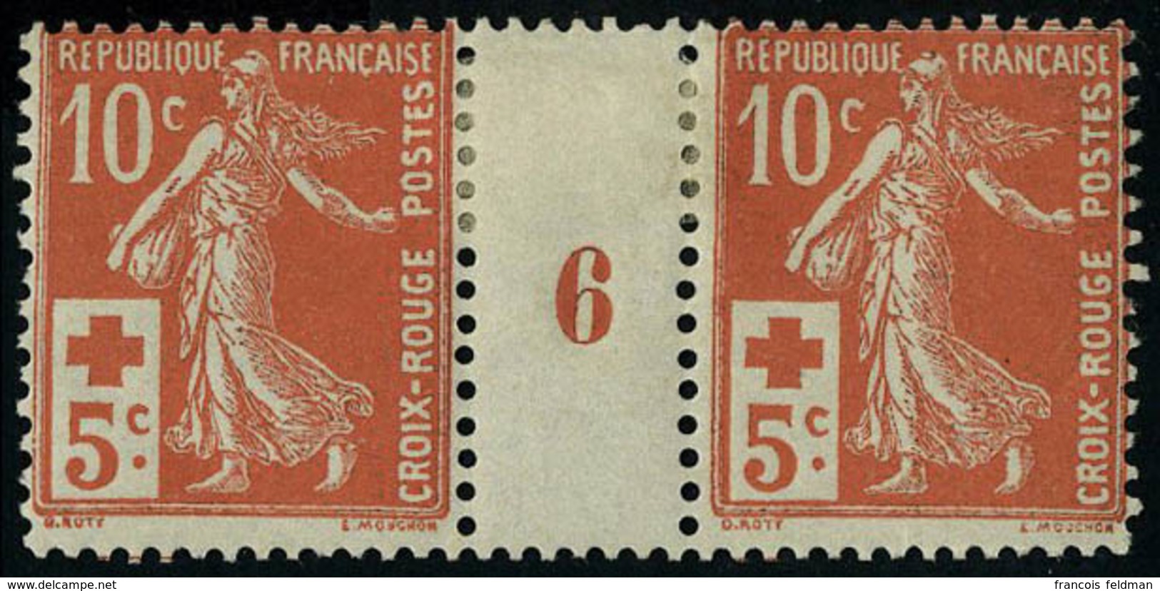 Neuf Avec Charnière N° 147, 10c + 5c Croix Rouge, 3 Paire Horizontales Millésimes 4, 5 Et 5, T.B. Millésime 4 ** - Other & Unclassified