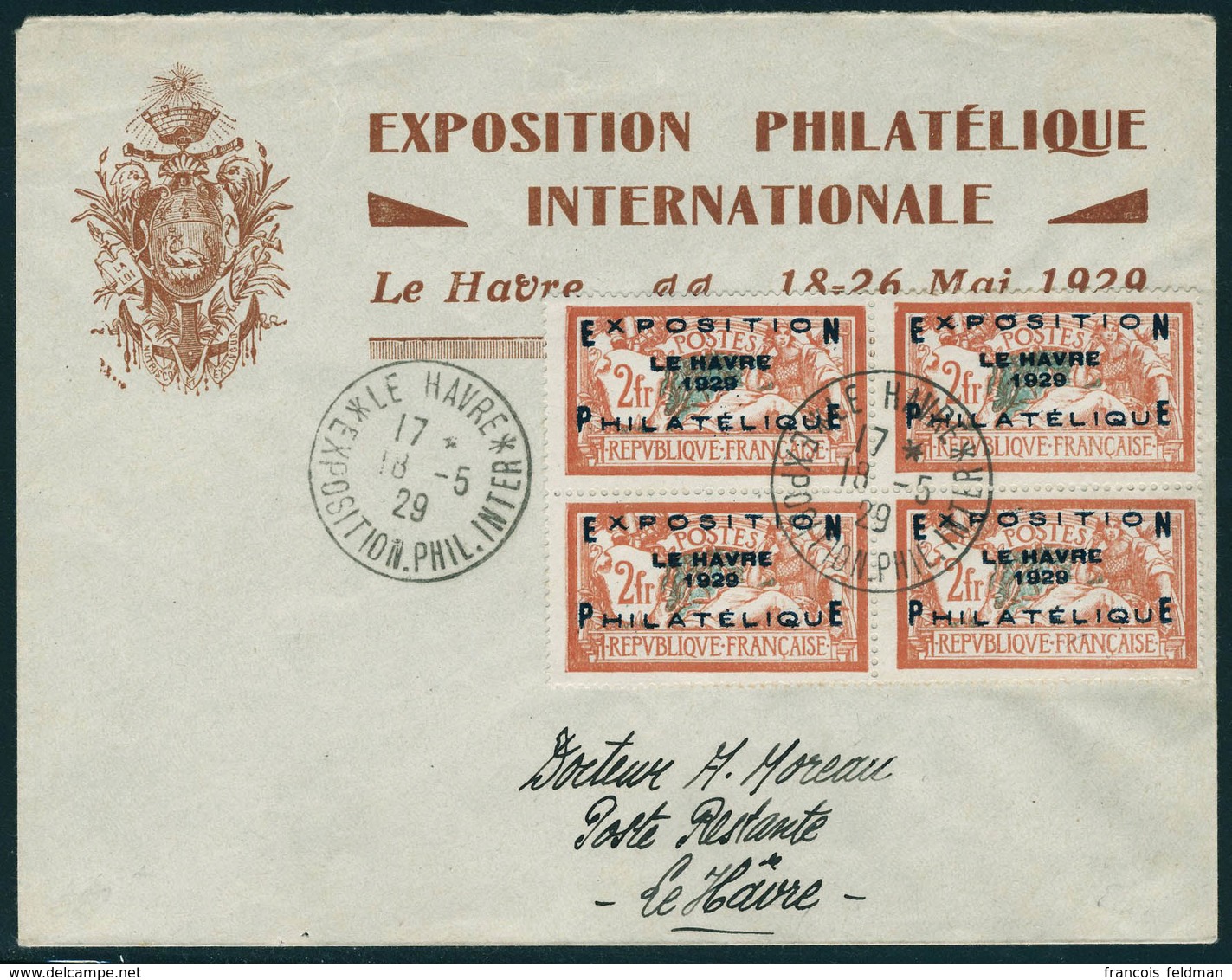 Lettre N° 257A, 2f Exposition Du Havre, Bloc De 4 Obl Sur L. De L'expo + Cachet Spécial, T.B. - Other & Unclassified