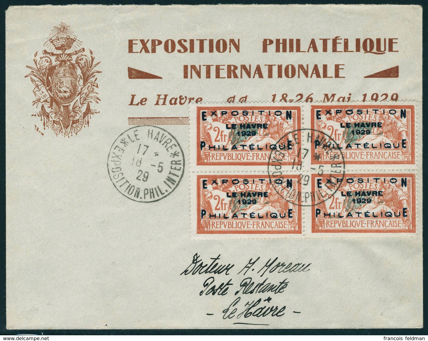 Lettre N° 257A, 2f Exposition Du Havre, Bloc De 4 Obl Sur L. De L'expo + Cachet Spécial, T.B. - Sonstige & Ohne Zuordnung