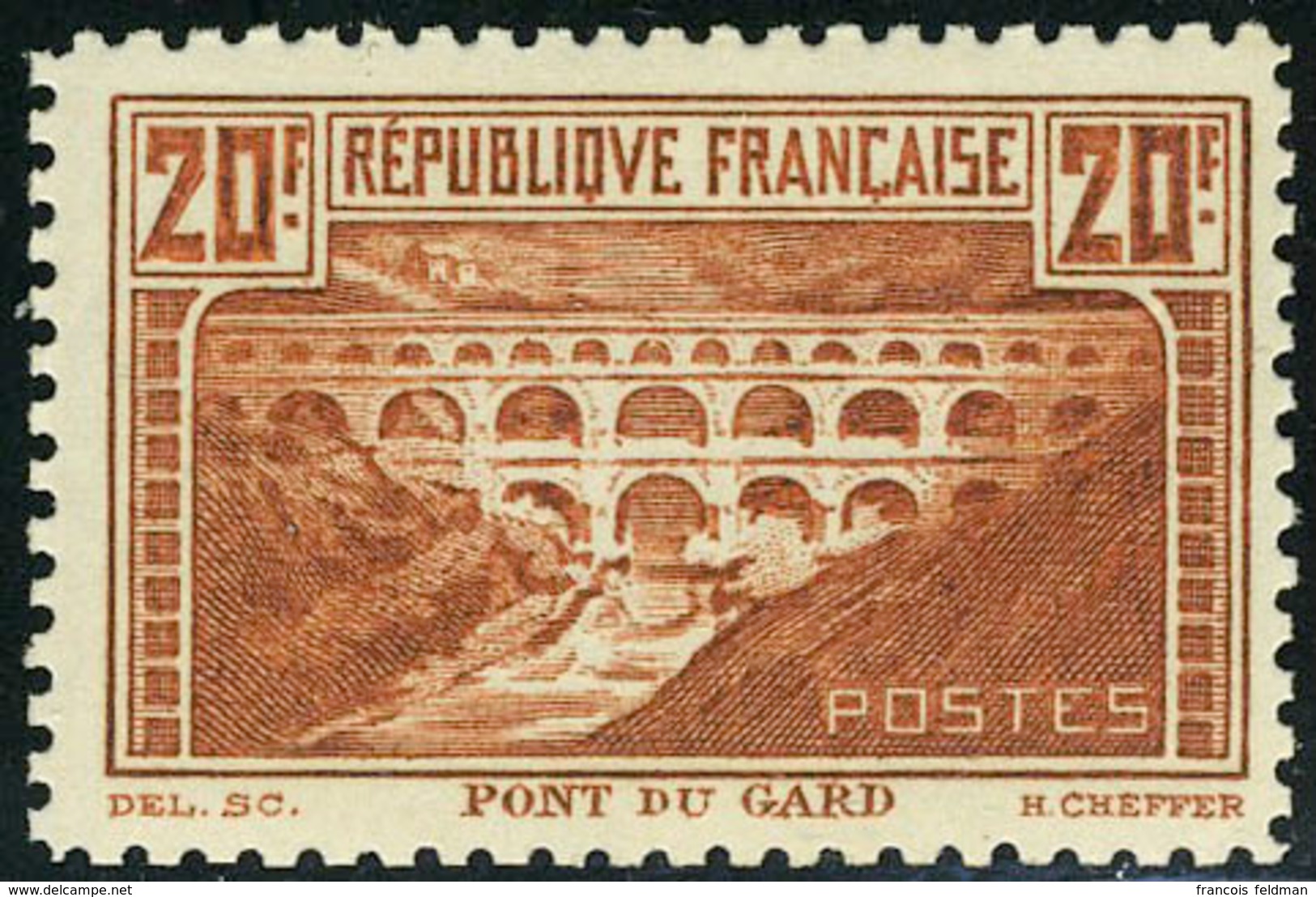 Neuf Avec Charnière N° 262B, 20f Pont Du Gard, Cl Quasi Invisible, TB, Signé + Cert. JF Brun - Other & Unclassified