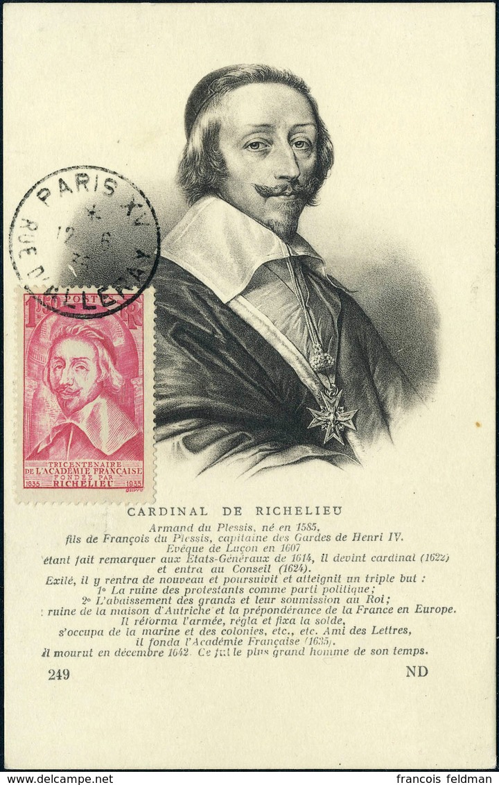 Lettre N° 305, Richelieu S/CP Maximum (Ed. N.D.249 Buste Avec Légende), Càd Paris 12.6.35, TB - Other & Unclassified