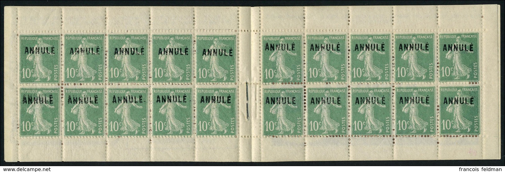 Neuf Sans Charnière N° 159C3ac, 10c Semeuse Vert, Carnet De 10, S28, Surchargé ANNULE, T.B. Maury 26 - Sonstige & Ohne Zuordnung