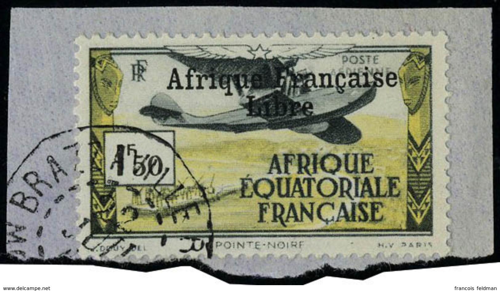Fragment N° 14, 1f50 Afrique Francaise Libre, Obl Sur Petit Frangment T.B. Signé JF Brun - Other & Unclassified