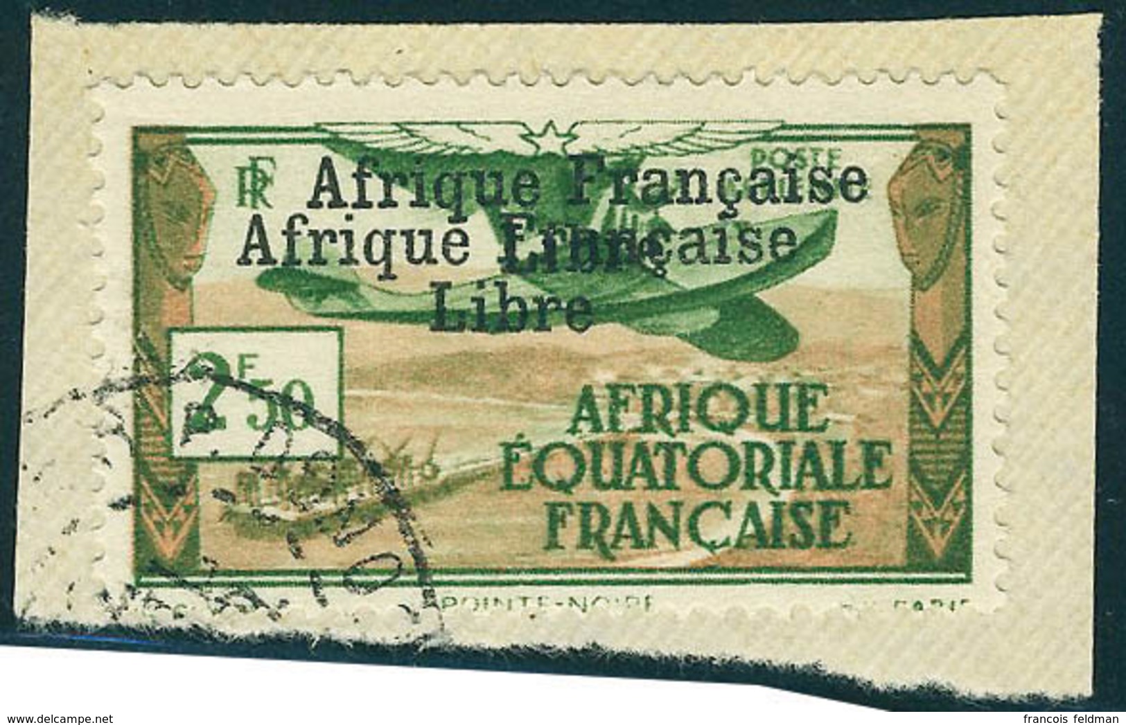 Fragment N° 15b, 2f50 Afrique Française Libre, Double Surcharge Sur Petit Fragment, T.B. Signé JF Brun - Other & Unclassified