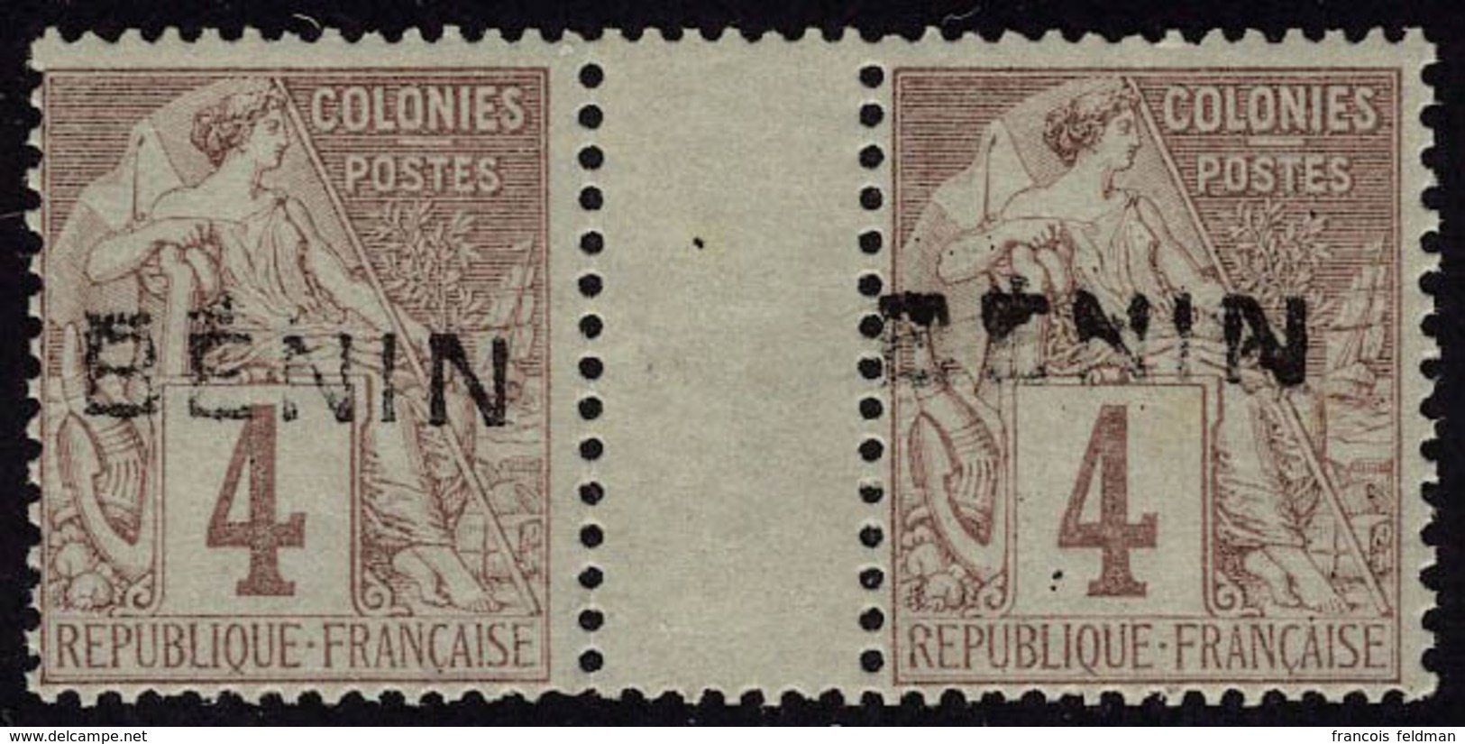 Neuf Sans Charnière N° 3, 4c Lilas Brun Sur Gris, Surcharge Type IV, Paire Hor. Interpanneau, T.B. Maury - Otros & Sin Clasificación