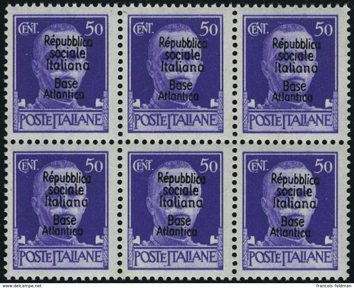 Neuf Sans Charnière N° 1, 50c Violet, Bloc De 6, TB, Sassone - Other & Unclassified