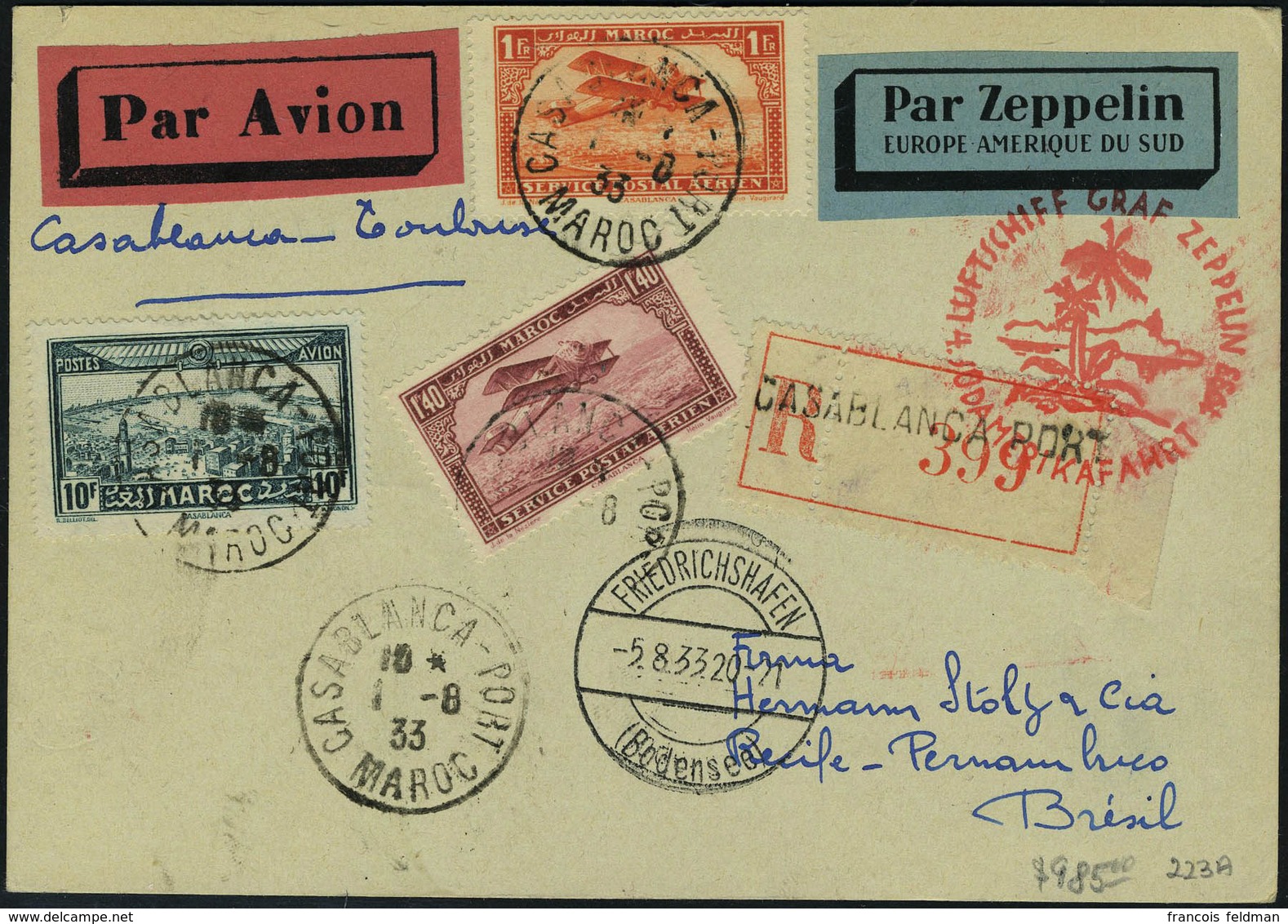 Lettre Zeppelin 4è SAF 1933 Pour Le Brésil, T.B. - Other & Unclassified