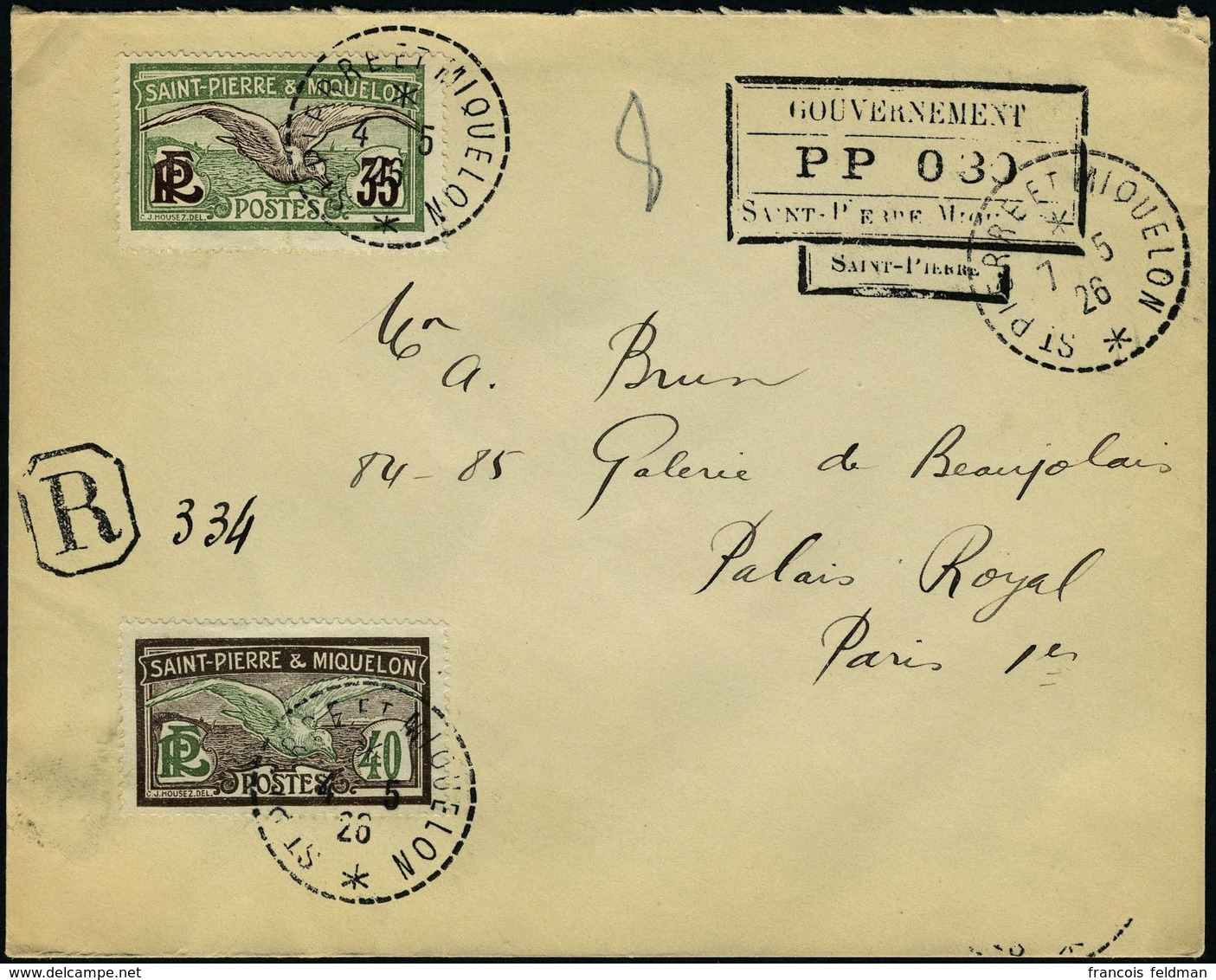 Lettre LR Affranchie Avec Cachet PP 030 + TP N° 86 Et 87. Càd St Pierre Et Miquelon 4.5.26 Pour Paris T.B. - Other & Unclassified