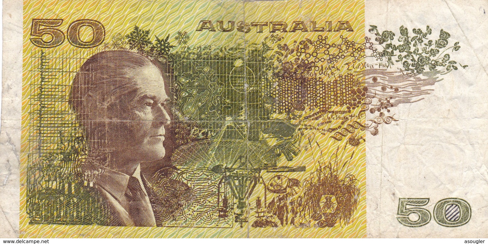 AUSTRALIA 50 DOLLARS ND 1979 G-VG P-47c "free Shipping Via Registered Air Mail" - 1974-94 Australia Reserve Bank (paper Notes)