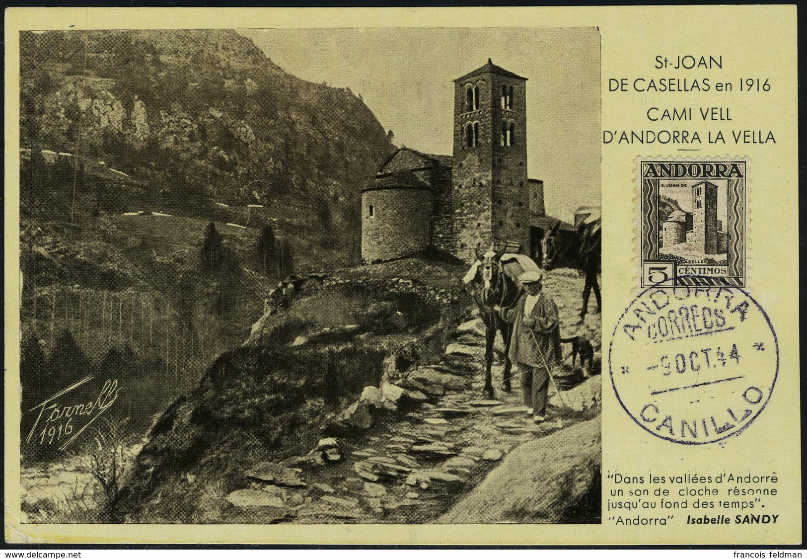 Lettre N° 29, 5c Saint Juan De Casellas, Brun Noir Sur CM Càd Canillo 5 Oct 44, T.B. - Other & Unclassified