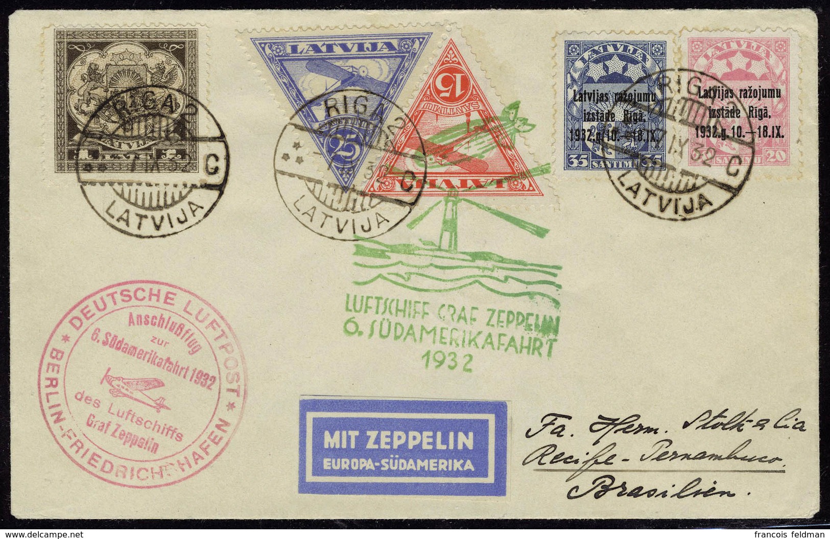 Lettre Zeppelin 6è SAF 1932 Pour Le Brésil, T.B. - Other & Unclassified