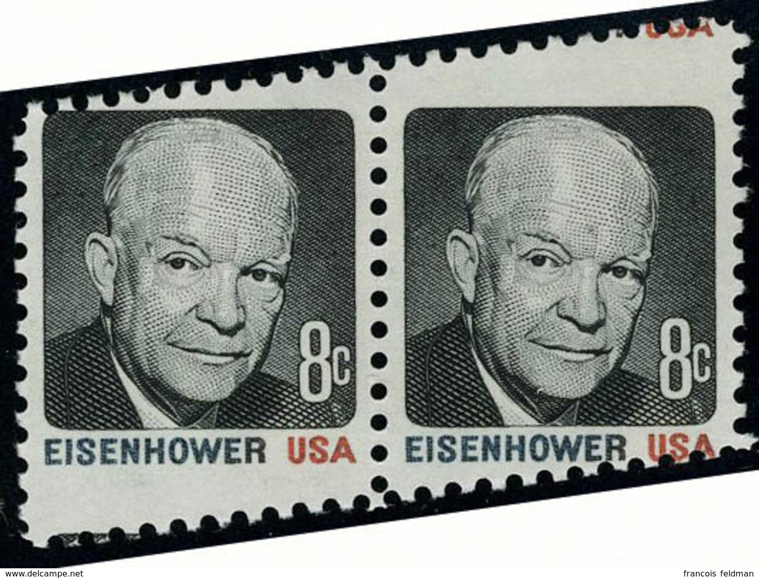 Neuf Sans Charnière N° 921, 8c Eisenhower, Paire Hor, Variété De Piquage à Cheval En Diagonale, Superbe - Other & Unclassified