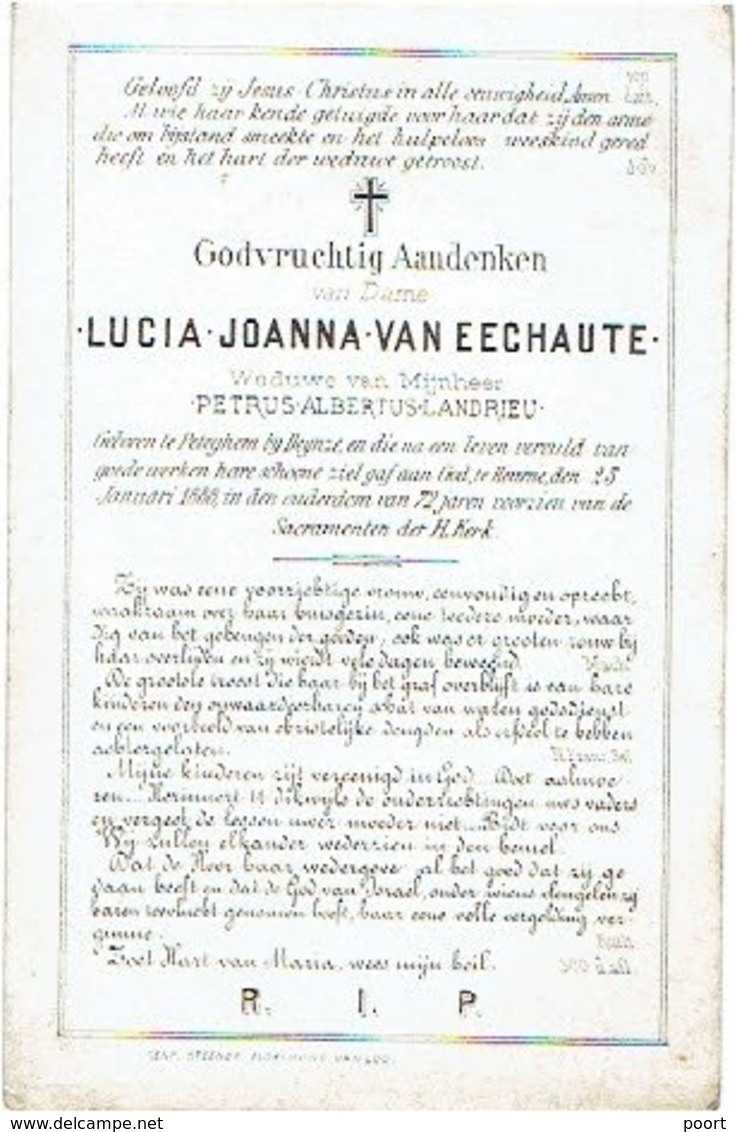 PETEGEM-DEINZE - HEURNE - Lucia VAN EECHAUTE (Wed. Petrus LANDRIEU) +1888 - Litho Van Loo - Devotion Images