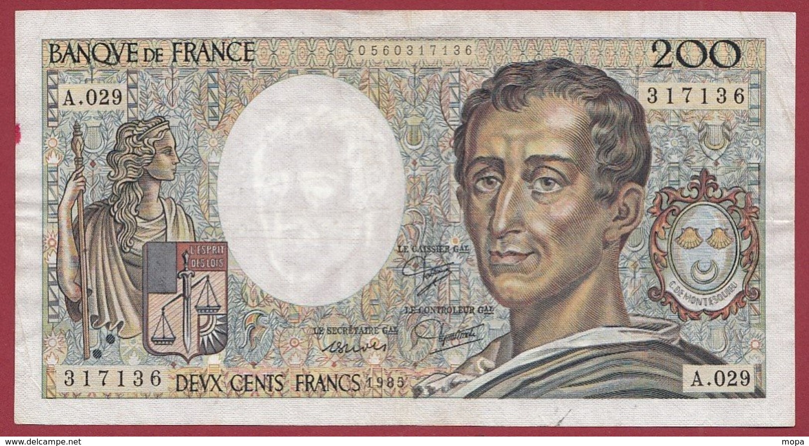 200 Francs "Montesquieu" 1985----F/TTB+--ALPH. A.029 - 200 F 1981-1994 ''Montesquieu''