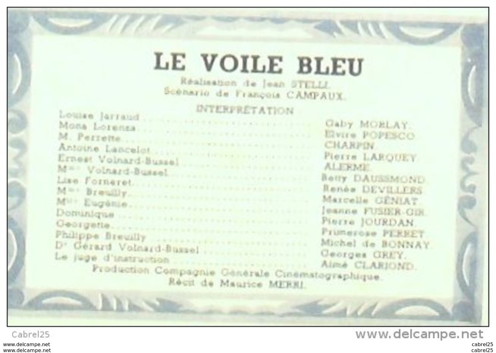 CINEMA-LE VOILE BLEU-GABY MORLAY-JOURDAN-LARQUEY-CHARPIN-MF 213-1950 - Cinéma