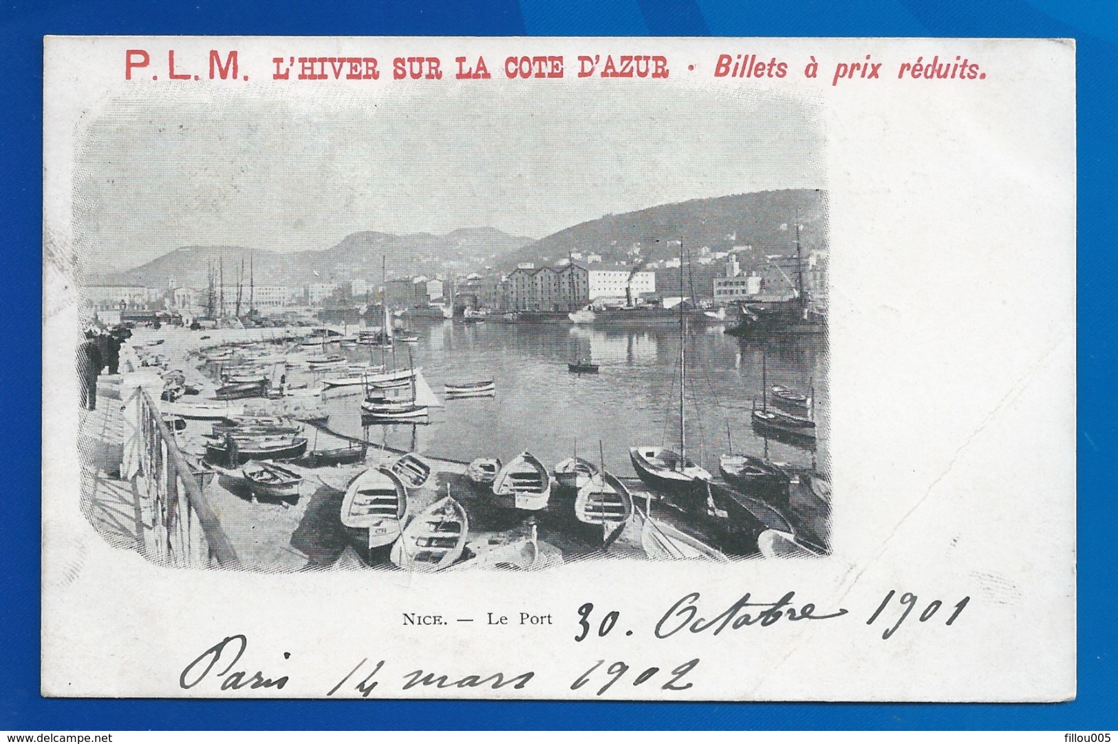 CHEMIN DE FER. PLM . " HIVER SUR LA COTE D' AZUR..BILLETS A PRIX REDUITS.PRECURSEUR.. AFFICHE FORMAT CP ANCIENNE...C3321 - Autres & Non Classés