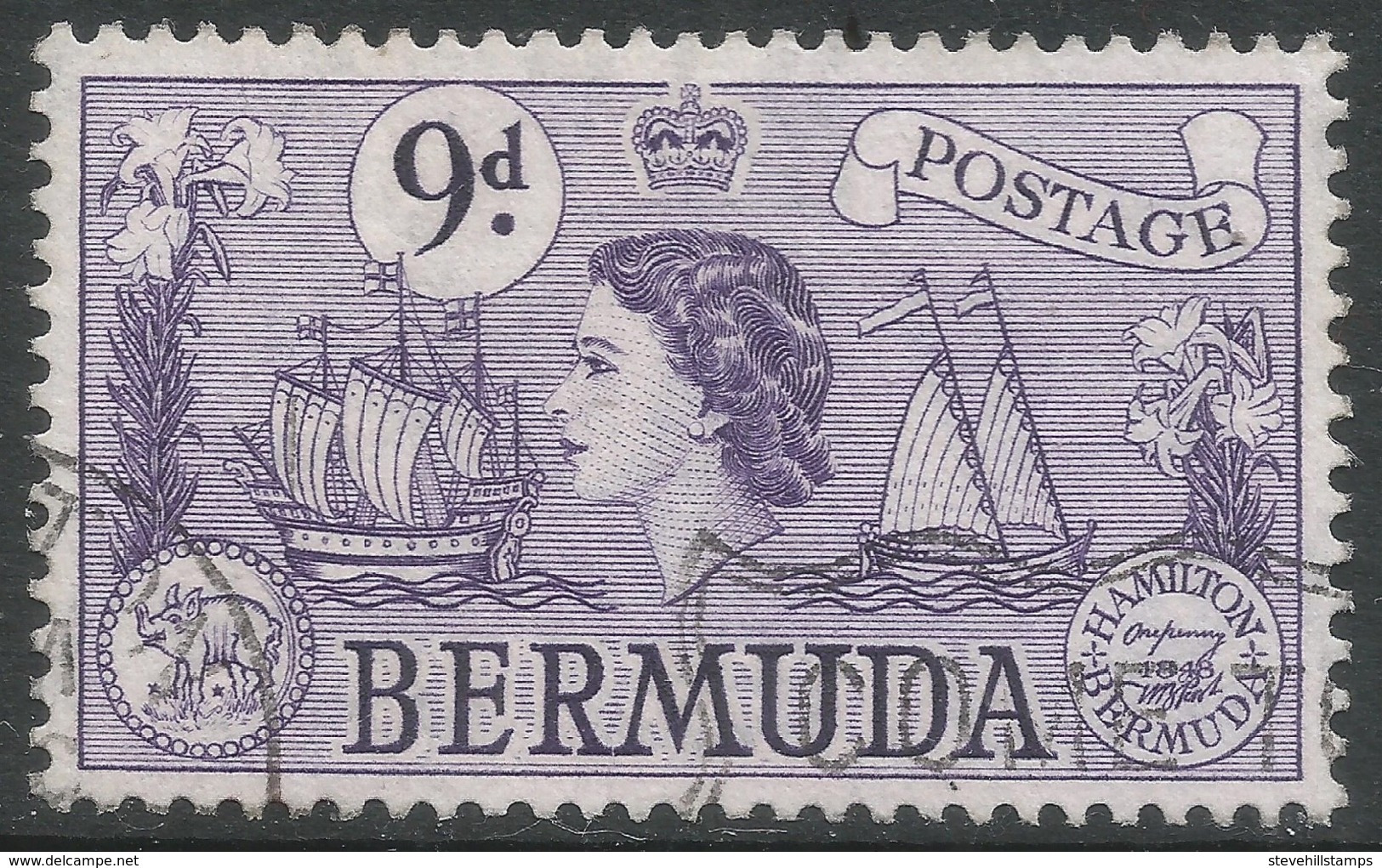 Bermuda. 1953-62 QEII. 9d Used. SG 143b - Bermuda