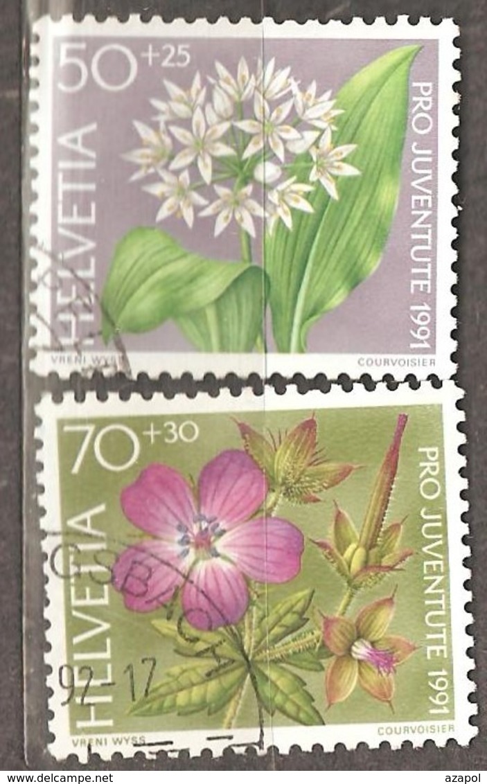 Switzerland: Pro Juventute, 2 Used Stamps From A Set, Flowers, 1991, Mi#1455-1456(2) - Oblitérés