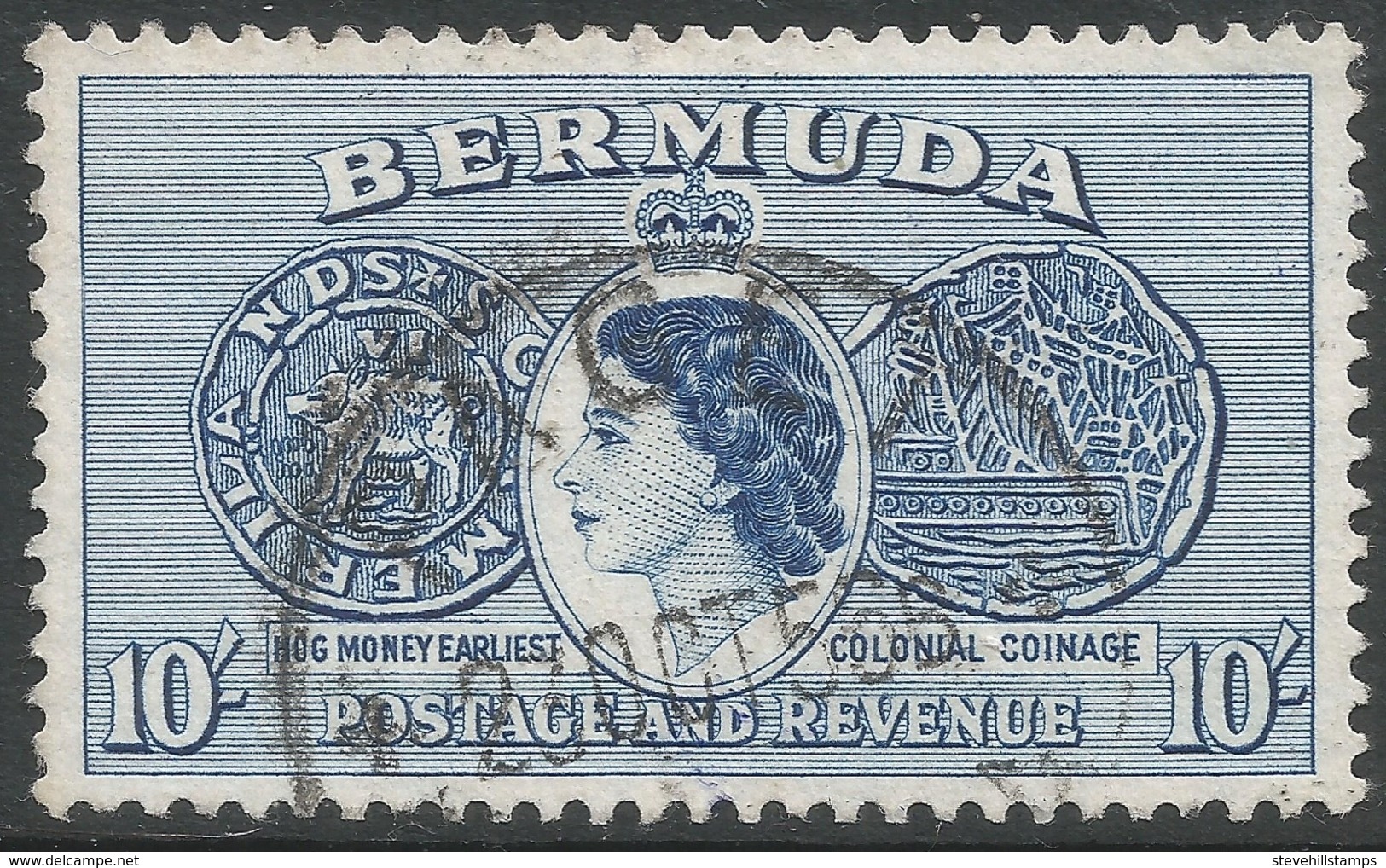 Bermuda. 1953-62 QEII. 10/- Used. SG 149 - Bermuda