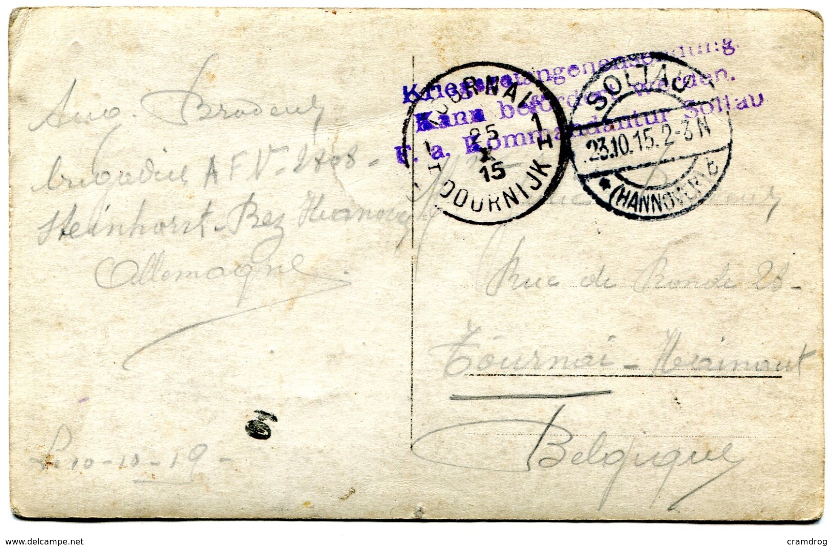 Correspondance De Guerre Camp De Prisonniers Soltau 2 Scans - Weltkrieg 1914-18