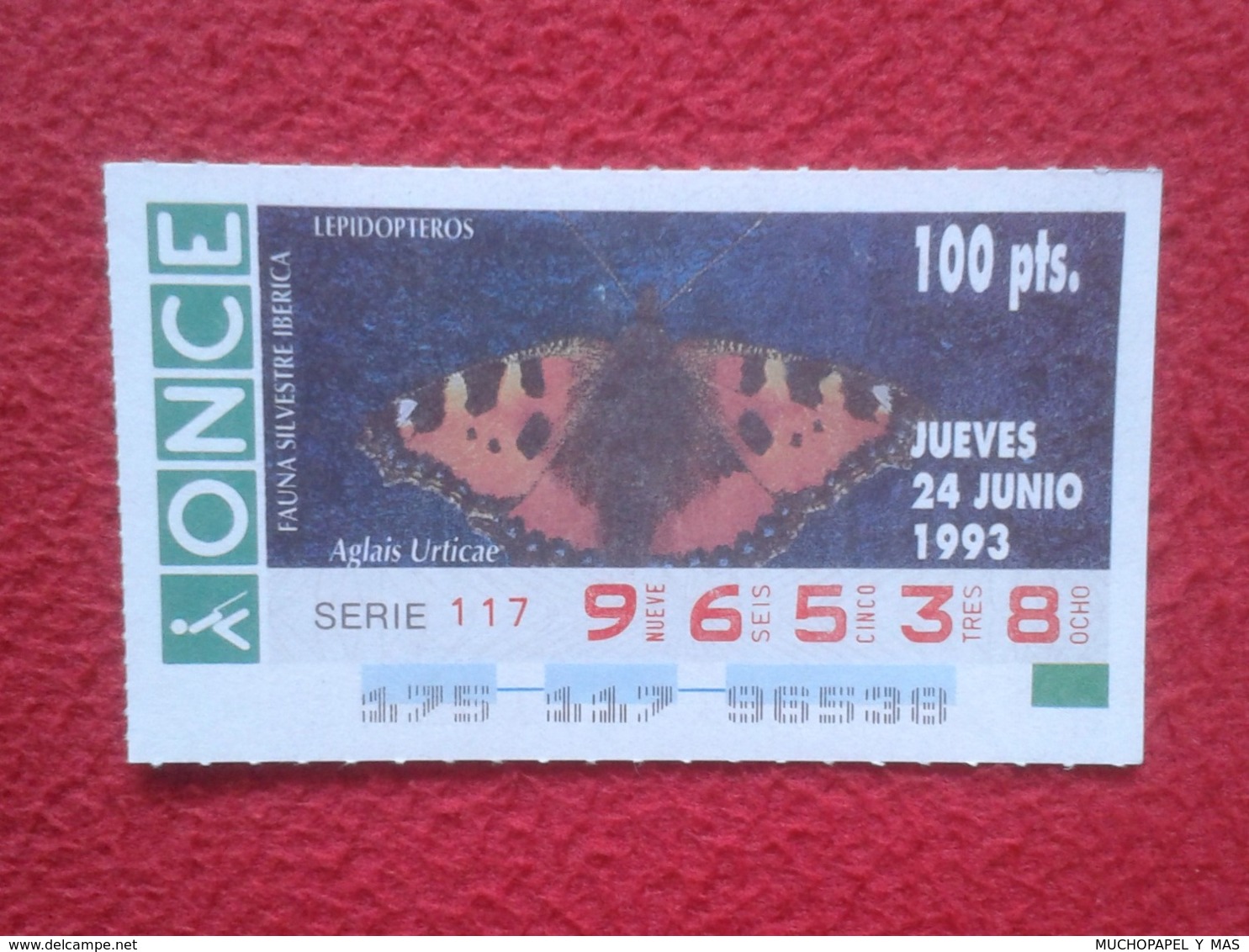 CUPÓN DE ONCE 1993 LOTTERY LOTERIE SPAIN LOTERÍA FAUNA FAUNE IBÉRICA MARIPOSA BUTTERFLY PAPILLON LEPIDÓPTEROS VER FOTO.. - Billetes De Lotería
