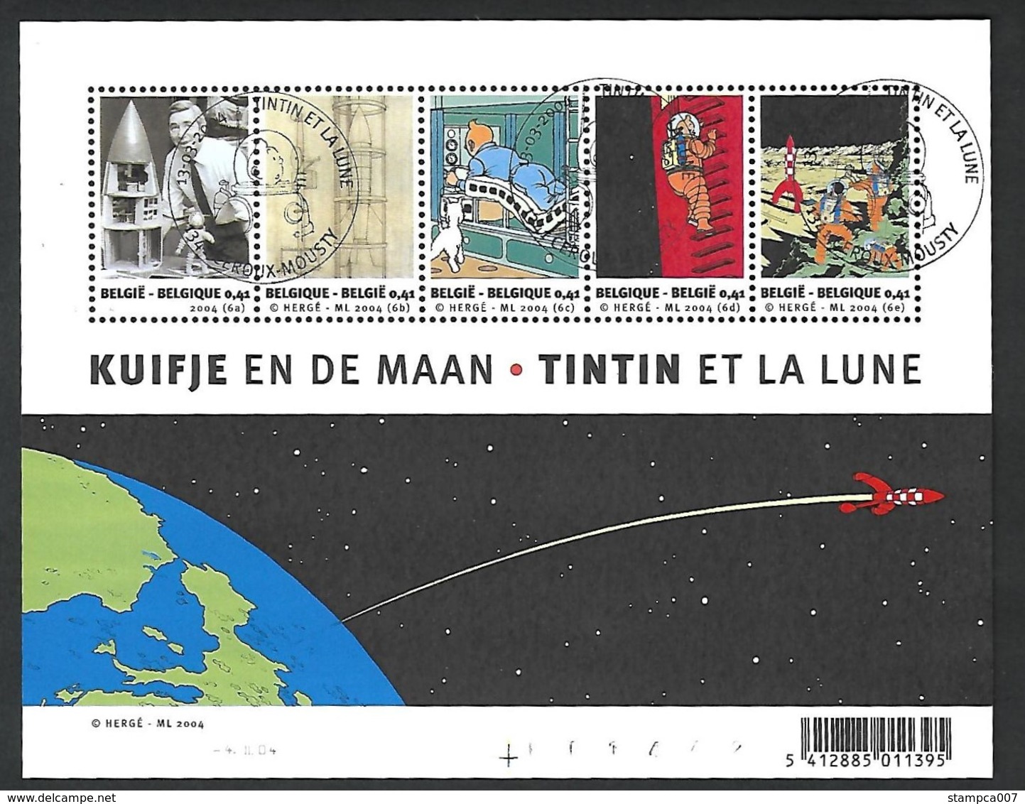 OCB Nr 3249/53 BL109 Bloc 109 Strip BD Comic Kuifje Tintin Tim From Hergé Centrale Stempel  Ceroux - Mousty - 1961-2001