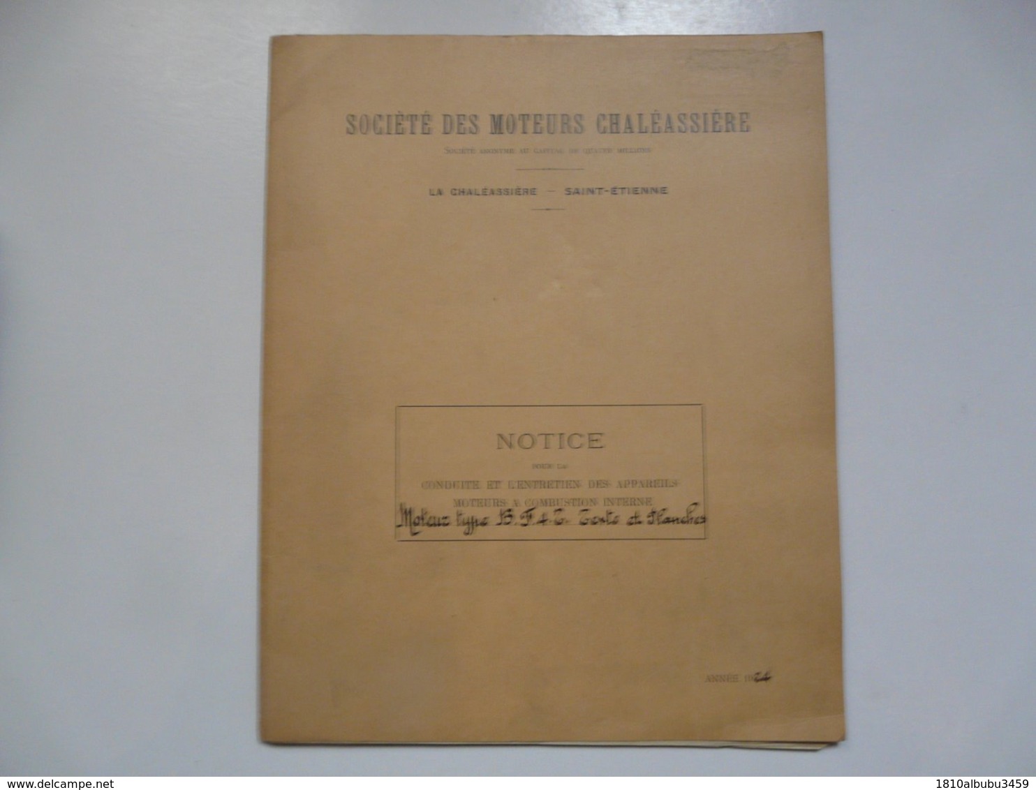 VIEUX PAPIERS -NOTICE TECHNIQUE : Société Des Moteurs CHALEASSIERE - St Etienne - Matériel Et Accessoires