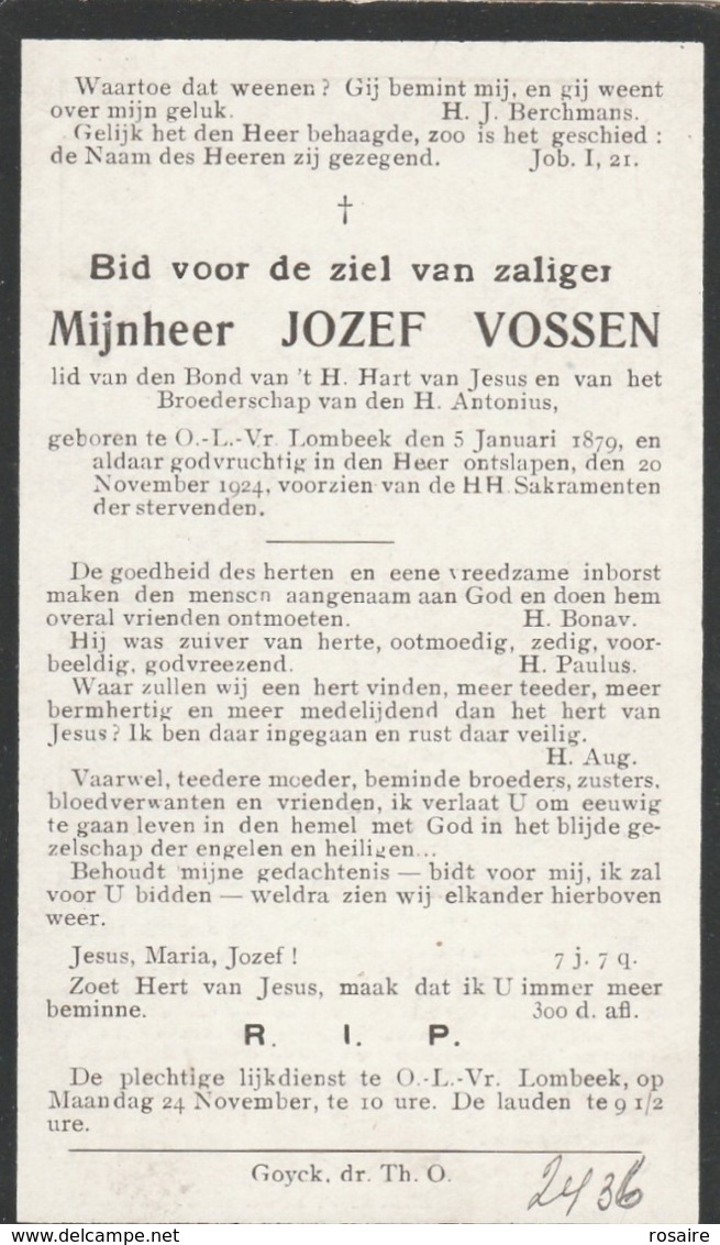 Jozef Vossen-lombeek 1879- 1924 - Images Religieuses