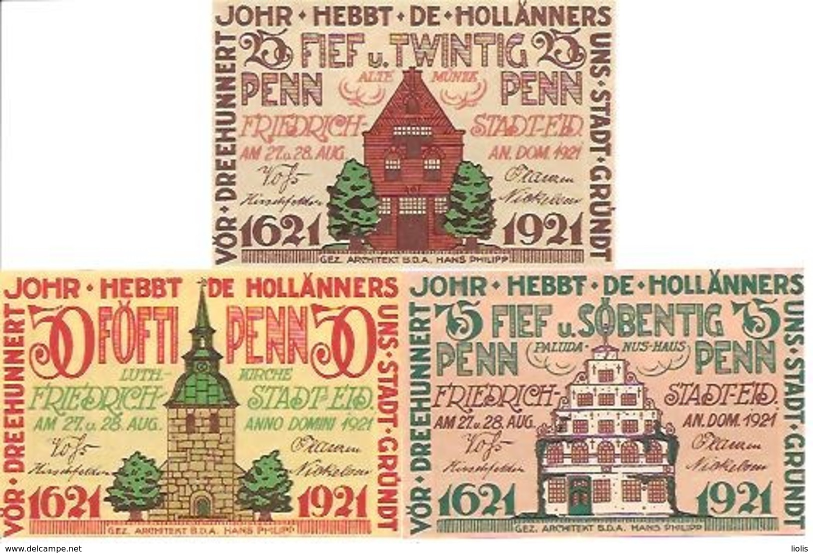 Notgeld Friedrichstadt 25, 50, 75 Penn 1921 - [11] Emissioni Locali