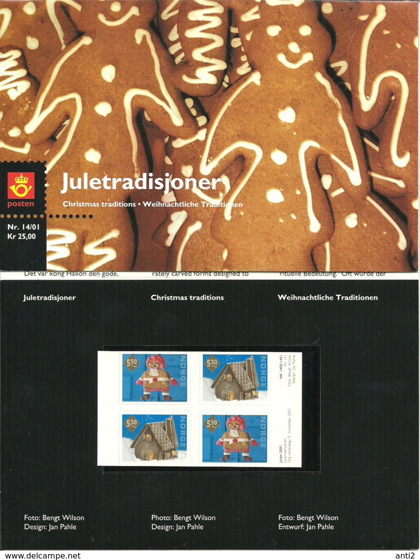 Norway 2001 Christmas: Christmas Customs.Gingerbread Man And House, Mi 1411-1412, MNH(**) X 2 In Folder - Neufs