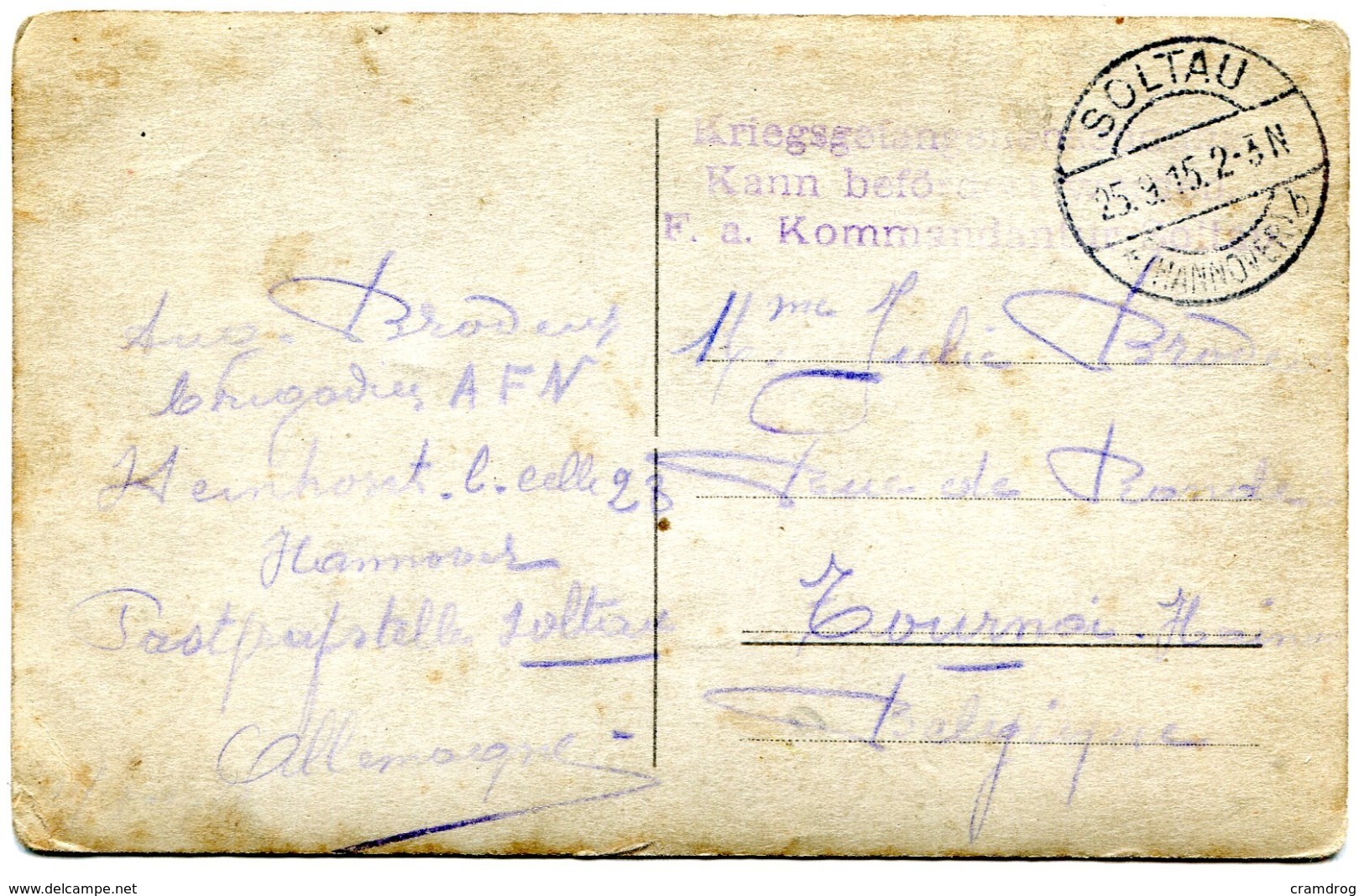 Correspondance De Guerre Camp De Prisonniers Soltau  2 Scans - Weltkrieg 1914-18