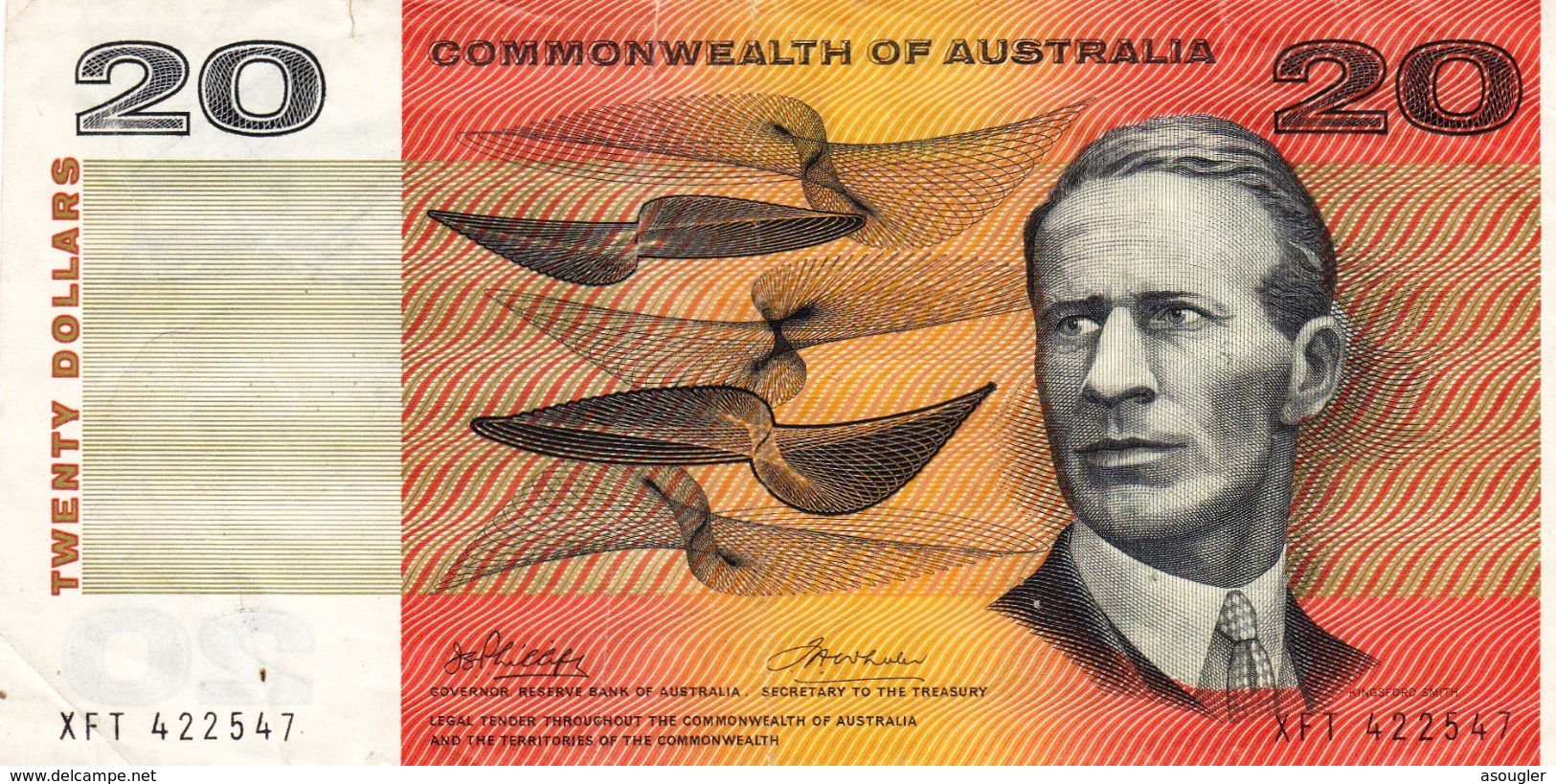 AUSTRALIA 20 DOLLARS ND 1972 VF P-41d "free Shipping Via Registered Air Mail" - 1966-72 Reserve Bank Of Australia