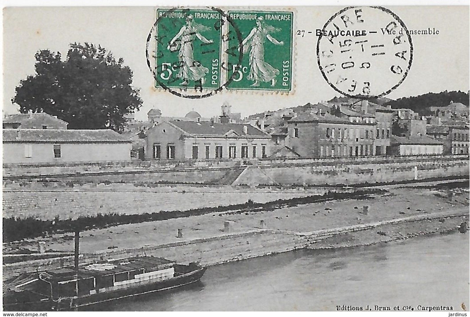 Beaucaire  : Vue D'Ensemble - Canal  Péniche à Vapeur Et La Ville  ( 1911 ) - Beaucaire