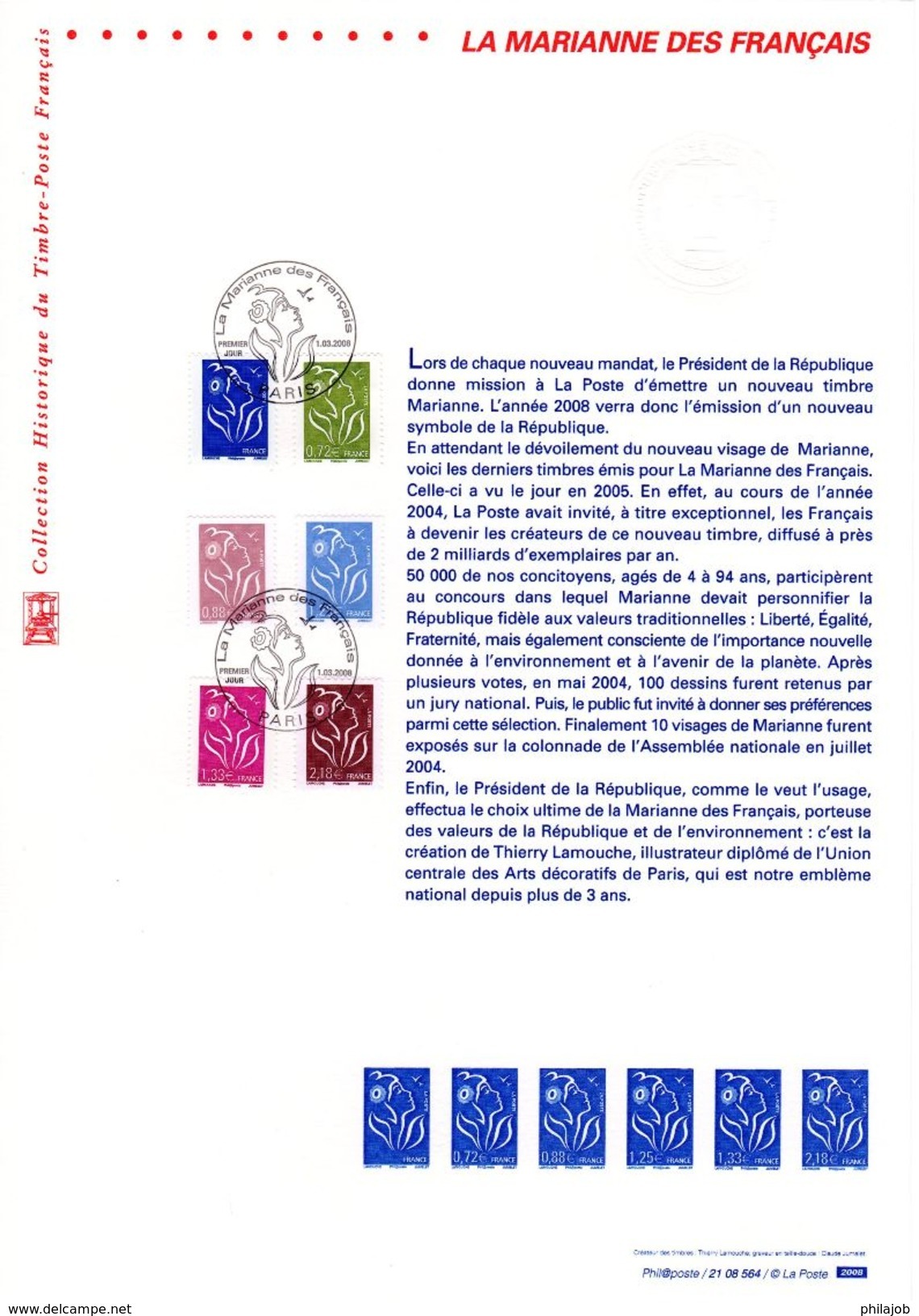 (Faciale > 7 €) " LA MARIANNE DES FRANCAIS "  Sur Document Philatélique Officiel De 2008. N° YT 4153 à 58. Parf état DPO - 2004-2008 Marianne (Lamouche)
