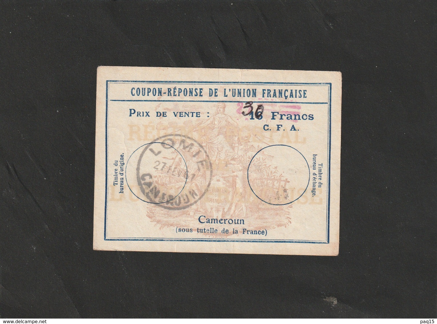 COUPON-REPONSE DE L'UNION FRANCAISE Avec TAD 21/02/1961 Lomié - CAMEROUN - 30 FCFA - Cameroun (1960-...)
