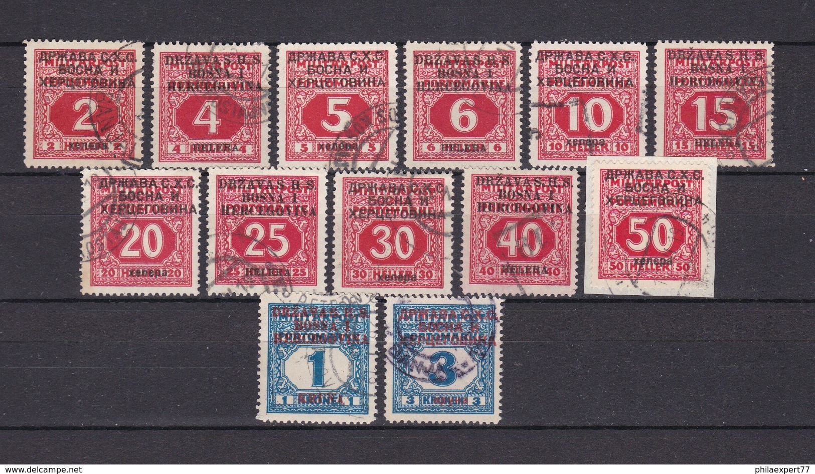 Jugoslawien - Ausgaben F. Bosnien U. Herzegowina - Portomarken - 1918 - Michel Nr. 1/13 - Gest. - Used Stamps