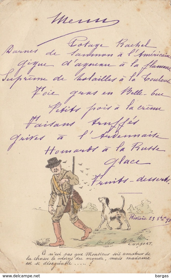 Menu De Chasse à Rivière 1893 Chasseur Chien Pour Baron Coppens Alfred - Menu