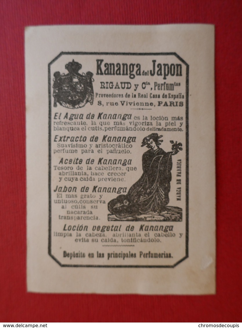 Rare CHROMO  Espagnole. Spania.Parfumerie.Agua De Kananga Del Japon. RIGAUD Paris. Escenas Louis XV. Chaise à Porteurs - Sonstige & Ohne Zuordnung