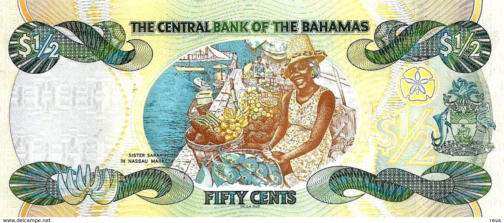 BAHAMAS $1/2 GREEN WOMAN QEII FRONT WOMAN FRUITS BACK DATED 2001 UNC P.68 READ DESCRIPTION !! - Bahamas