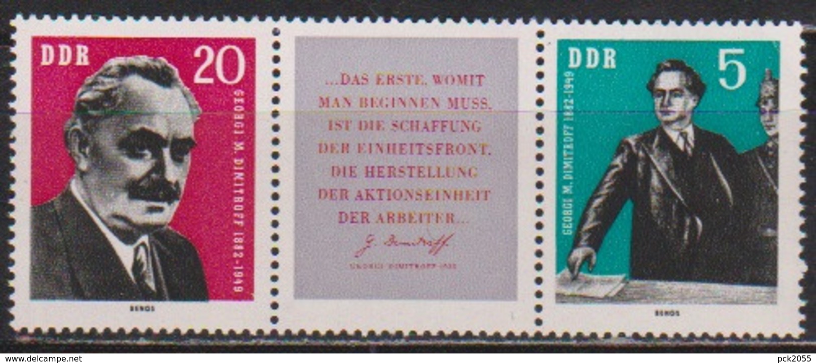 DDR 1962 MiNr.893 - 894 Dreierstreifen 80.Geb. Georgi M. Dimitrow (A 1157) Günstige Versandkosten - Neufs