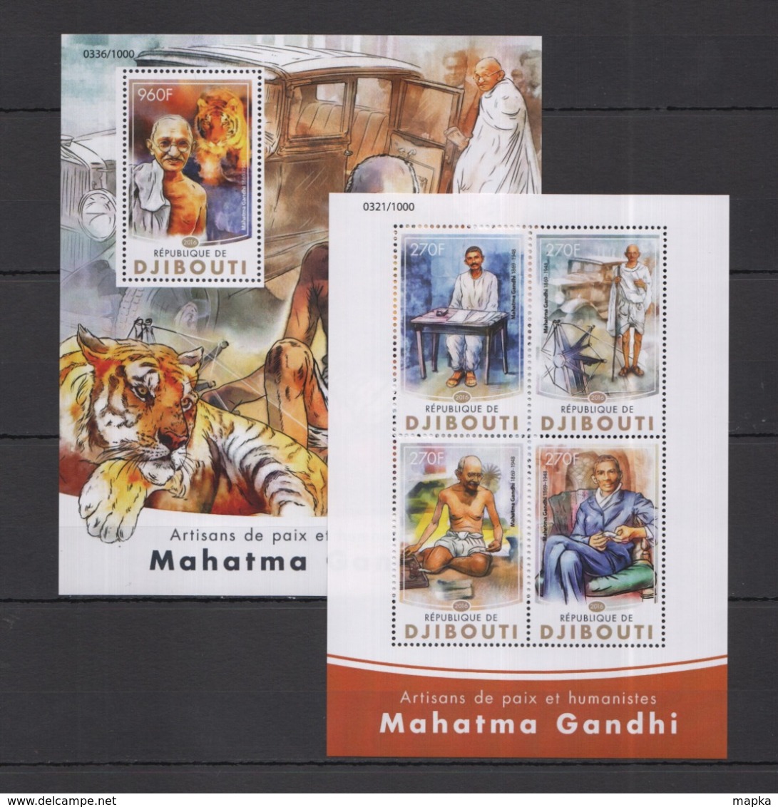 DJ007 2016 DJIBOUTI GREAT HUMANISTS PEACEMAKERS MAHATMA GANDHI KB+BL MNH - Mahatma Gandhi