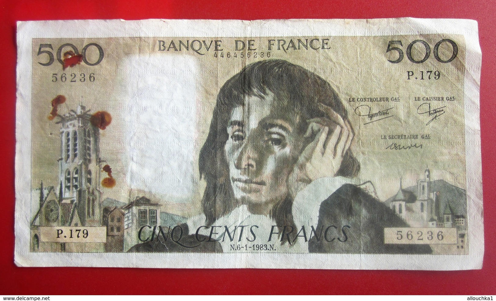 1983 .N. PASCAL Monnaies & Billets France 1962-1997 ''Francs''  500 F 1968-1993 ''Pascal'' Numéro 56236 Série P179 - 500 F 1968-1993 ''Pascal''