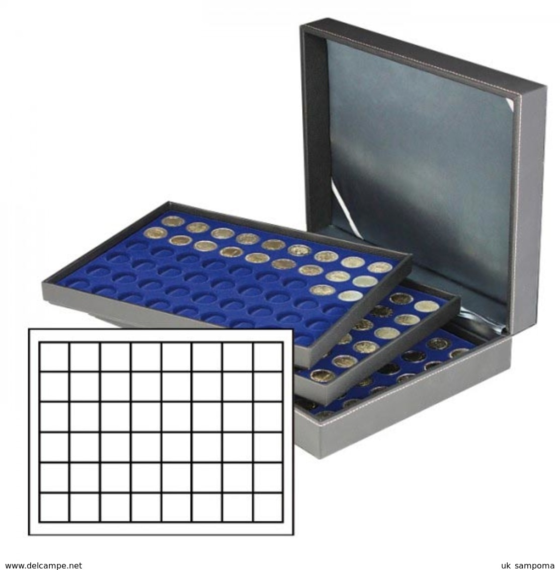 Lindner 2365-2148ME Coin Case NERA XL With 3 Trays And Darkblue Coin Inserts With 144 Rectangular Compartments For Coins - Supplies And Equipment