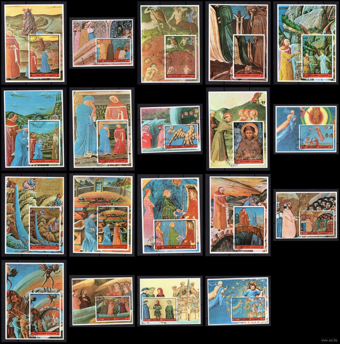 A Series Of 19 Blocks - Umm Al-Quwain - CTO - Religion - Painting - Art - Cogwheel - Used - 1972 - Engravings