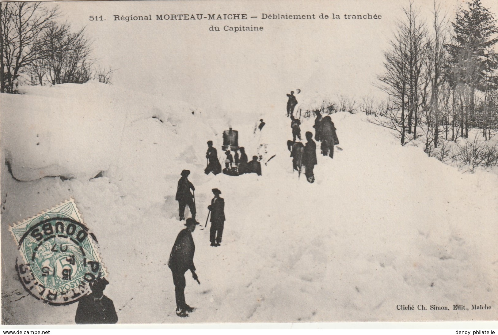 25 / Regional Morteau Maiche - Déblaiement De La Tranchée Du Capitaine - écrite 1907 (train Au Fond) - Autres & Non Classés