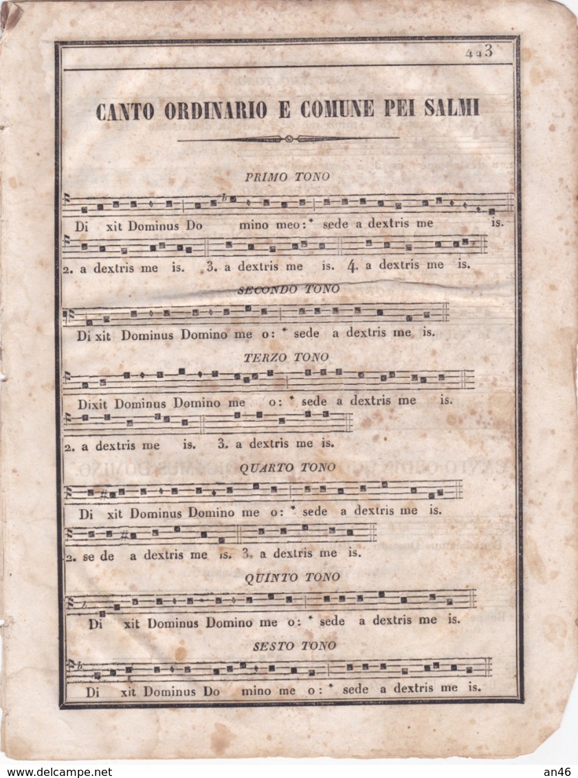 CANTO ORDINARIO E COMUNE PEI SALMI SPARTITO AUTENTICO 100% - Altri & Non Classificati